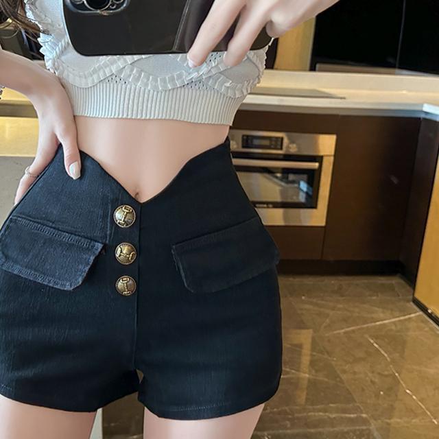 Jiashucheng Quần Short Denim Dáng Chữ A Lưng Cao Co Giãn Phong Cách Thời Trang Mới Mùa Hè Cho Nữ