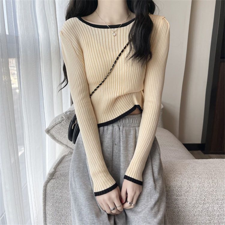 Jiashucheng Áo Dệt Kim Ngắn Dài Tay Ôm Dáng Lưng Cao Phong Cách Thu Đông Mới Cho Nữ