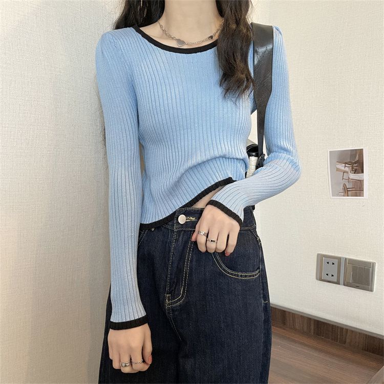 Jiashucheng Áo Dệt Kim Ngắn Dài Tay Ôm Dáng Lưng Cao Phong Cách Thu Đông Mới Cho Nữ