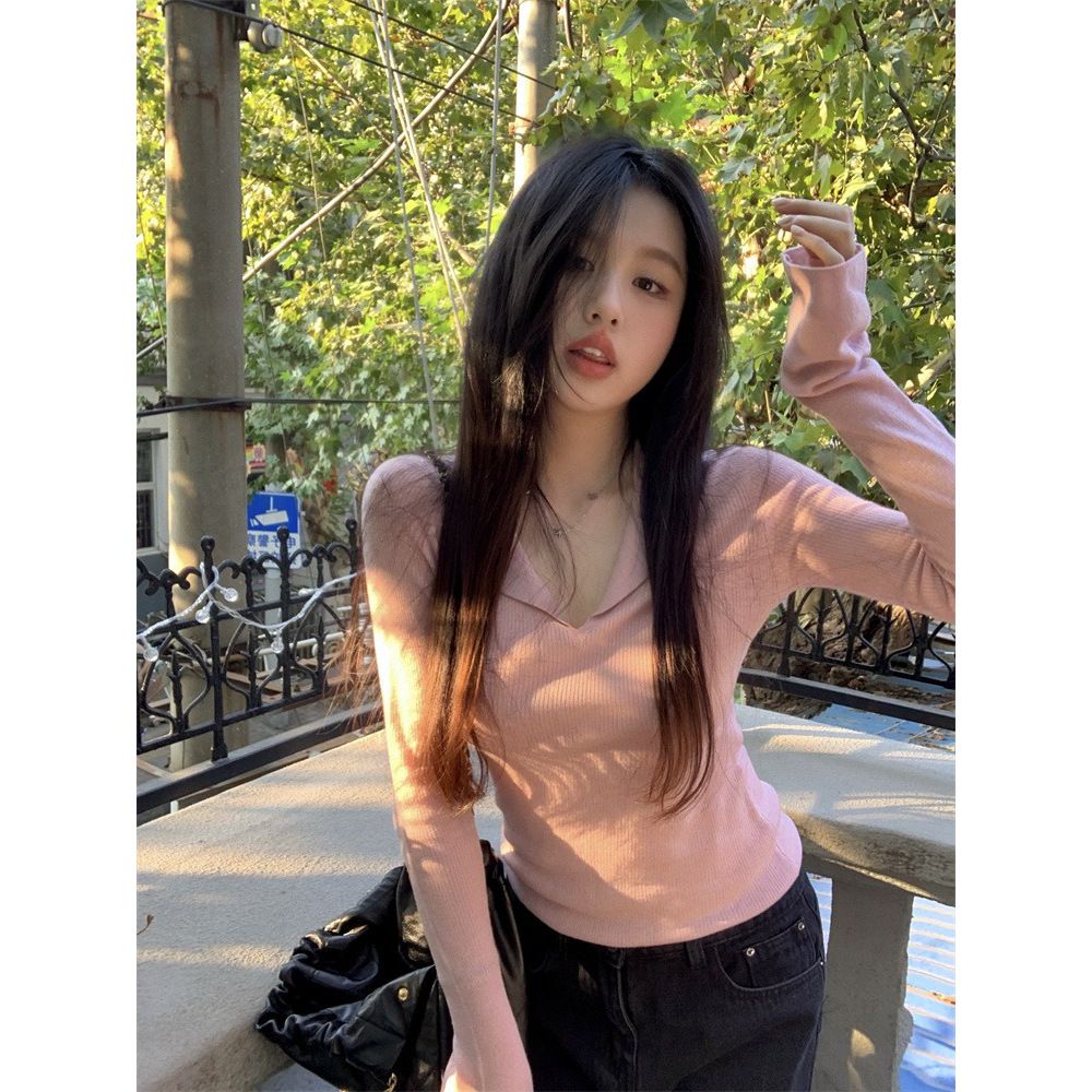 Jiashucheng Áo Sweater Cổ polo Dáng Ôm Sáp Mềm Mại Phong Cách Retro Thu Đông Độc Đáo Cho Nữ