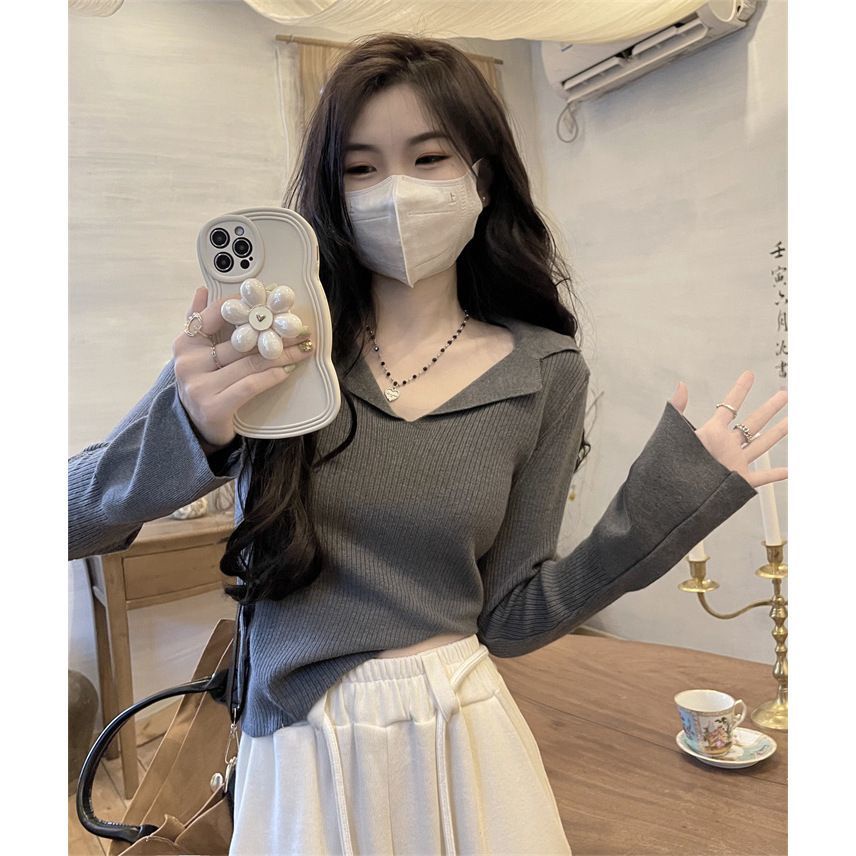 Jiashucheng Áo Sweater Cổ polo Dáng Ôm Sáp Mềm Mại Phong Cách Retro Thu Đông Độc Đáo Cho Nữ