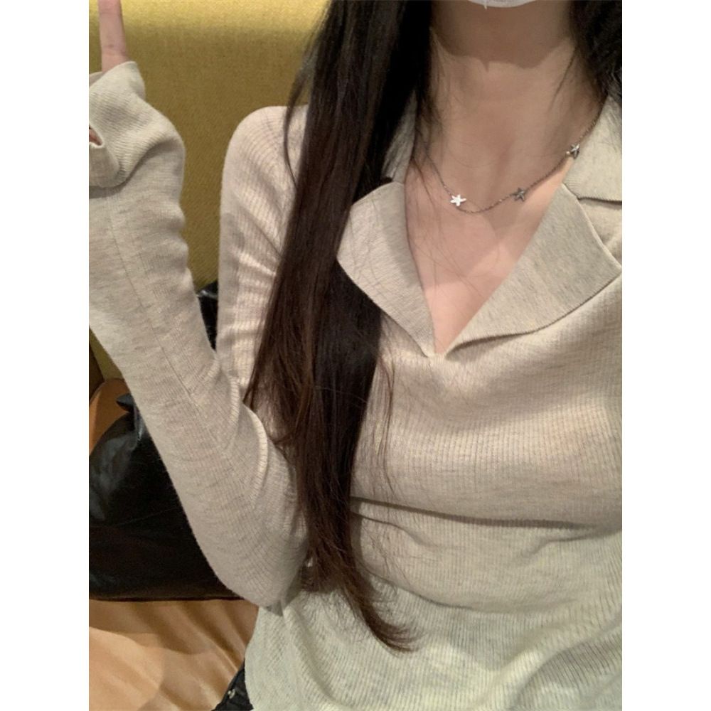 Jiashucheng Áo Sweater Cổ polo Dáng Ôm Sáp Mềm Mại Phong Cách Retro Thu Đông Độc Đáo Cho Nữ
