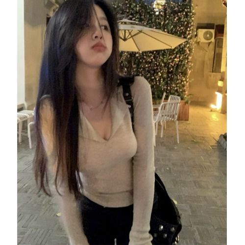 Jiashucheng Áo Sweater Cổ polo Dáng Ôm Sáp Mềm Mại Phong Cách Retro Thu Đông Độc Đáo Cho Nữ