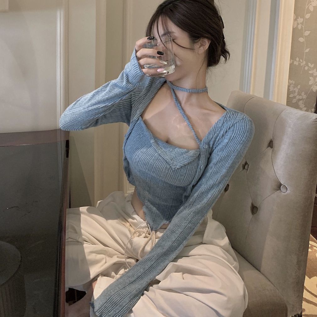 Jiashucheng Áo Sơ Mi Giả Hai Mảnh Buộc Dây Nhỏ Tay Dài Màu Trơn Phong Cách Hàn Quốc Mùa Thuần Khiết Ngọt Ngào