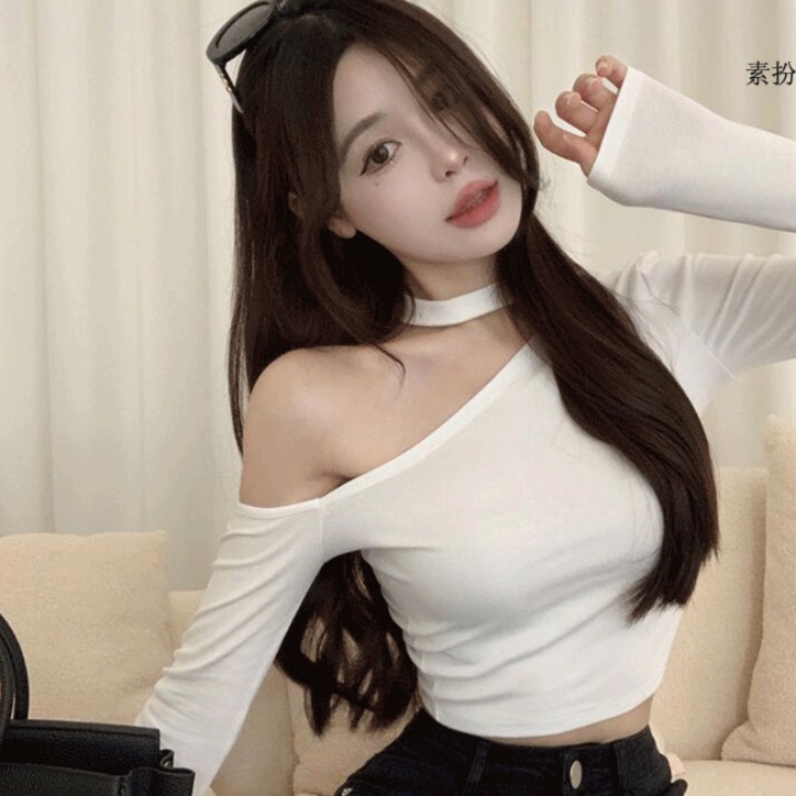 Jiashucheng Áo Thun Tay Dài Lệch Vai Ôm Dáng Quyến Rũ Hợp Thời Trang Cho Nữ