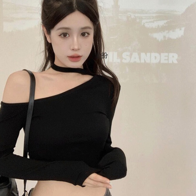 Jiashucheng Áo Thun Tay Dài Lệch Vai Ôm Dáng Quyến Rũ Hợp Thời Trang Cho Nữ