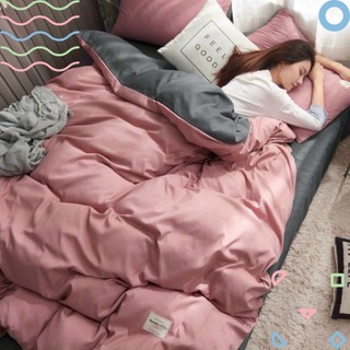  Bộ chăn phao trần bông và ga gối cotton tici phối màu trơn cao cấp 