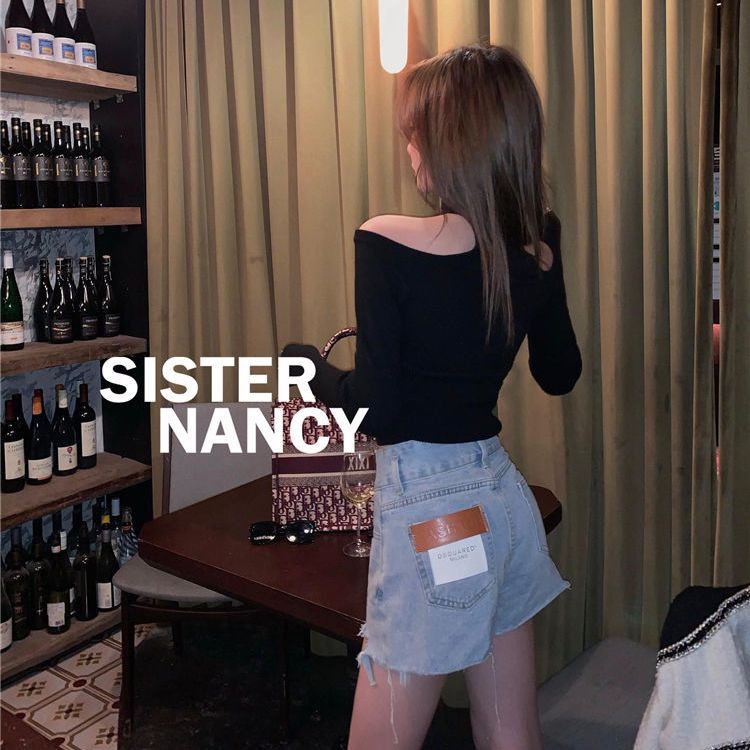 Jiashucheng Áo Thun Tay Dài Hở Vai Dáng Ôm Thời Trang Thu Đông Mới Dành Cho Bạn Nữ