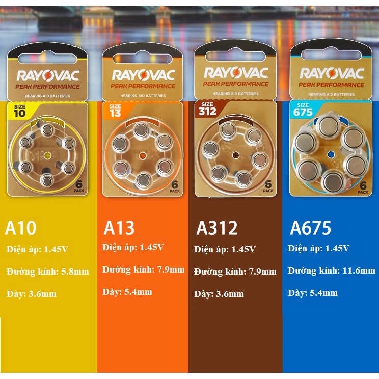 Pin Máy Trợ Thính Rayovac PR48(13) / PR41(312) / PR70(10)  / PR44(675) 1,45V Vỉ 6 Viên