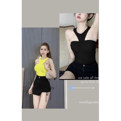Áo thun nữ kèm mút ngực chun nhún cổ Y hình sàn SHOP HOÀNG AN chụp . From 38-55 ký vừa. X03869T. Chất thun thái xịn sò