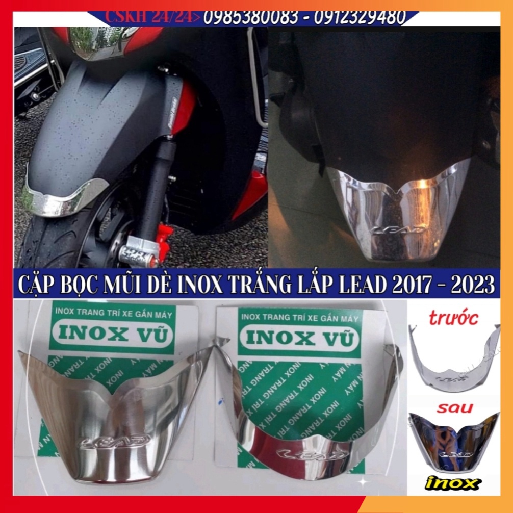 Ốp Pô Nhựa ABS, Cặp Bọc Mũi Dè Trước Sau Inox Trắng Gắn Chuẩn Honda Lead 2017 - 2023, Ảnh Shop Tự Chụp