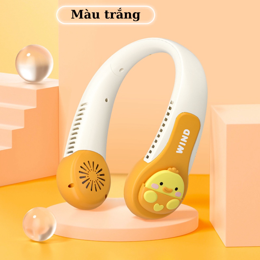 Quạt Đeo Cổ Mini Không Cánh WIND, Quạt Quàng Cổ năng lượng Hình Con Vật Pin Lớn, 3 chế độ Kèm Bộ Sạc USB Tiện Lợi