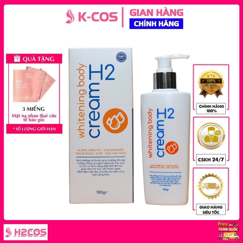 Kem dưỡng body trắng da,kem chống nắng body nâng tone tự nhiên,cấp ẩm cho da tăng độ đàn hồi, bảo vệ da tối đa H2
