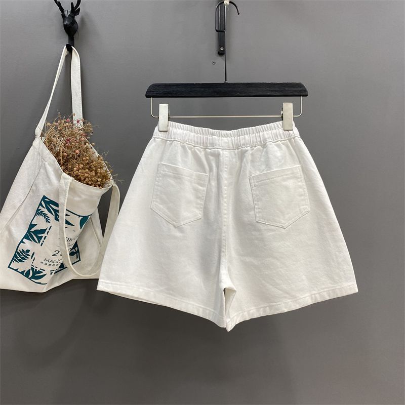 Jiashucheng Quần Short Jean Chữ A Lưng Thun Rút Dây In Họa Tiết Thời Trang