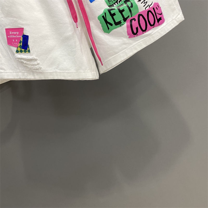 Jiashucheng Quần Short Jean Chữ A Lưng Thun Rút Dây In Họa Tiết Thời Trang