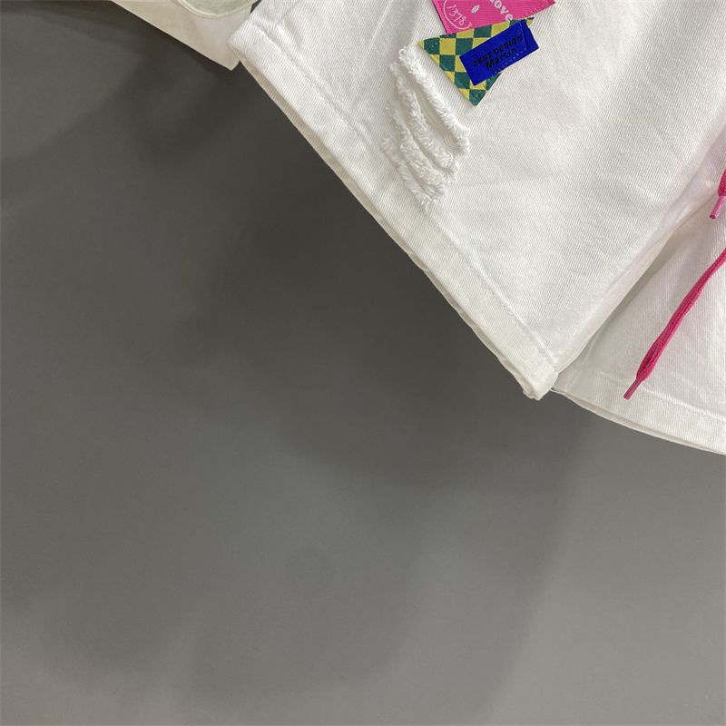 Jiashucheng Quần Short Jean Chữ A Lưng Thun Rút Dây In Họa Tiết Thời Trang