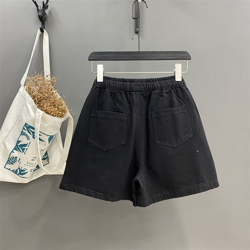 Jiashucheng Quần Short Jean Chữ A Lưng Thun Rút Dây In Họa Tiết Thời Trang