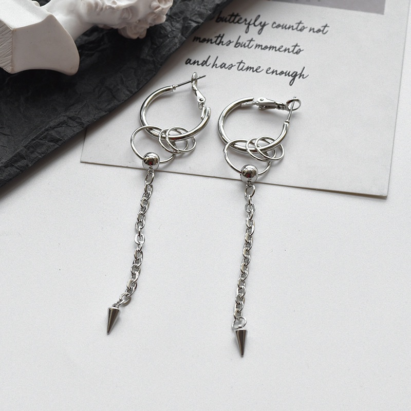 Khuyên tai kẹp không bấm lỗ chốt cố định dáng còng K377 bằng hợp kim mạ bạc hình khối tròn dáng dài Leous