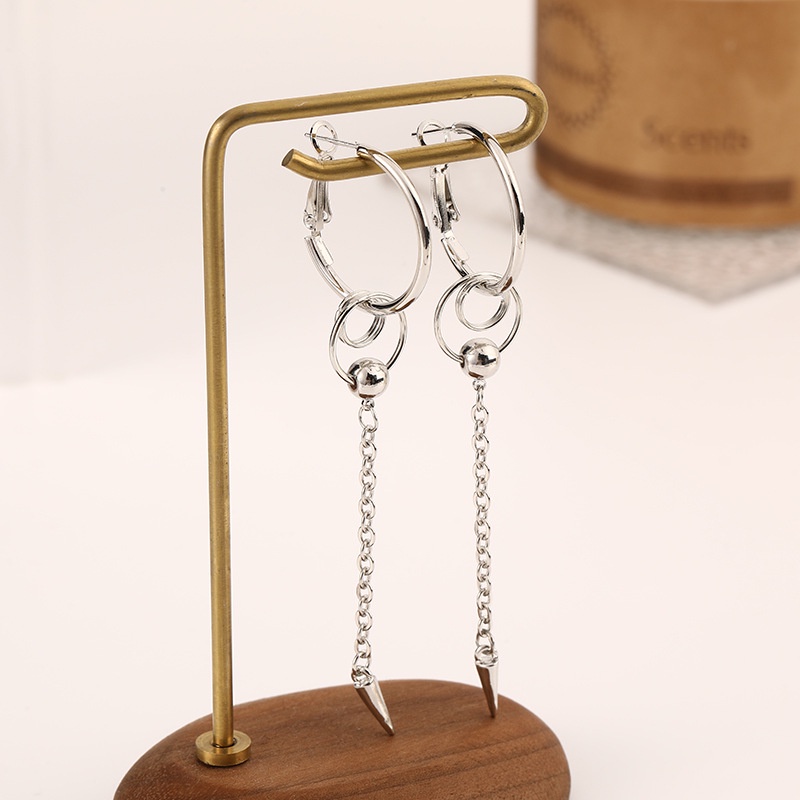 Khuyên tai kẹp không bấm lỗ chốt cố định dáng còng K377 bằng hợp kim mạ bạc hình khối tròn dáng dài Leous