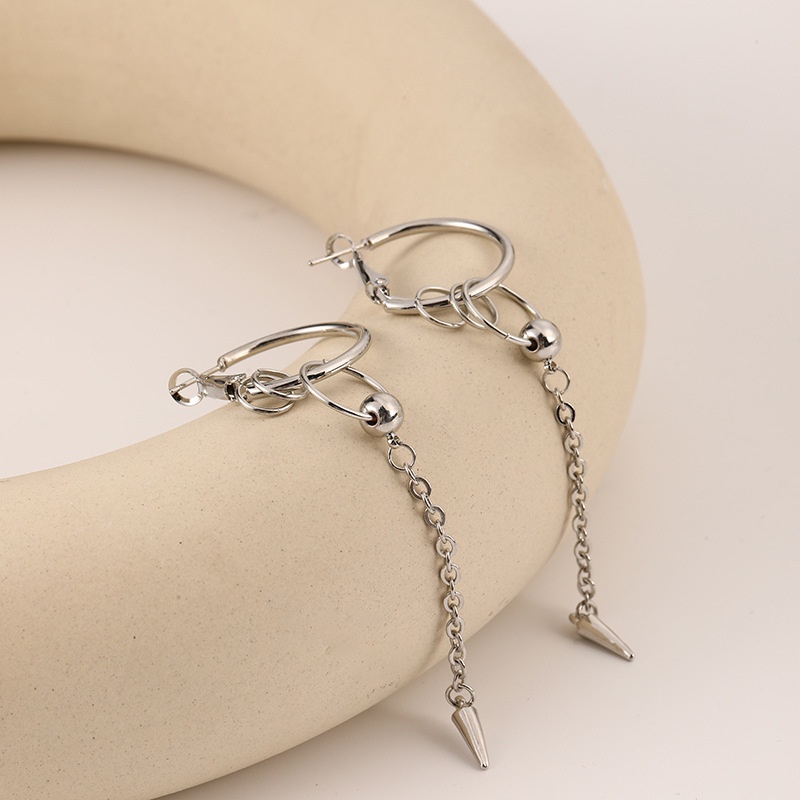 Khuyên tai kẹp không bấm lỗ chốt cố định dáng còng K377 bằng hợp kim mạ bạc hình khối tròn dáng dài Leous