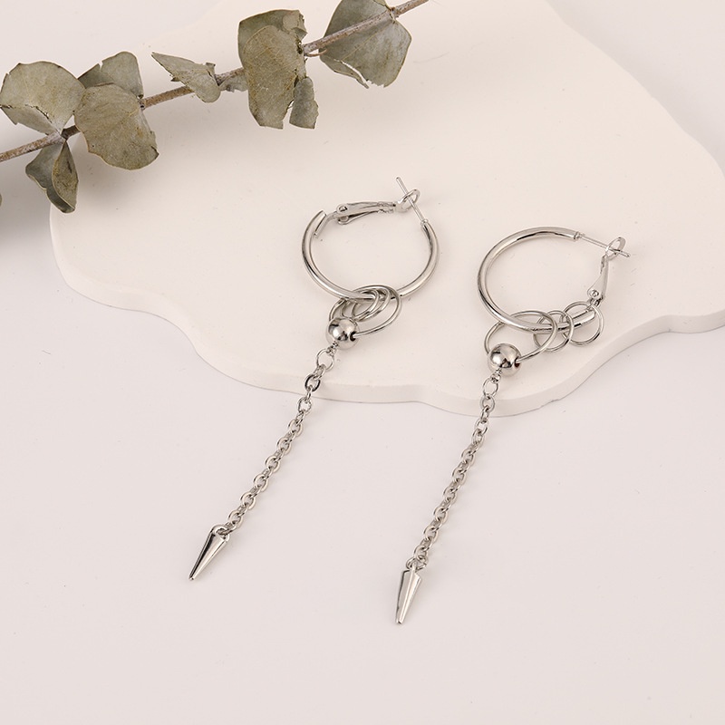 Khuyên tai kẹp không bấm lỗ chốt cố định dáng còng K377 bằng hợp kim mạ bạc hình khối tròn dáng dài Leous