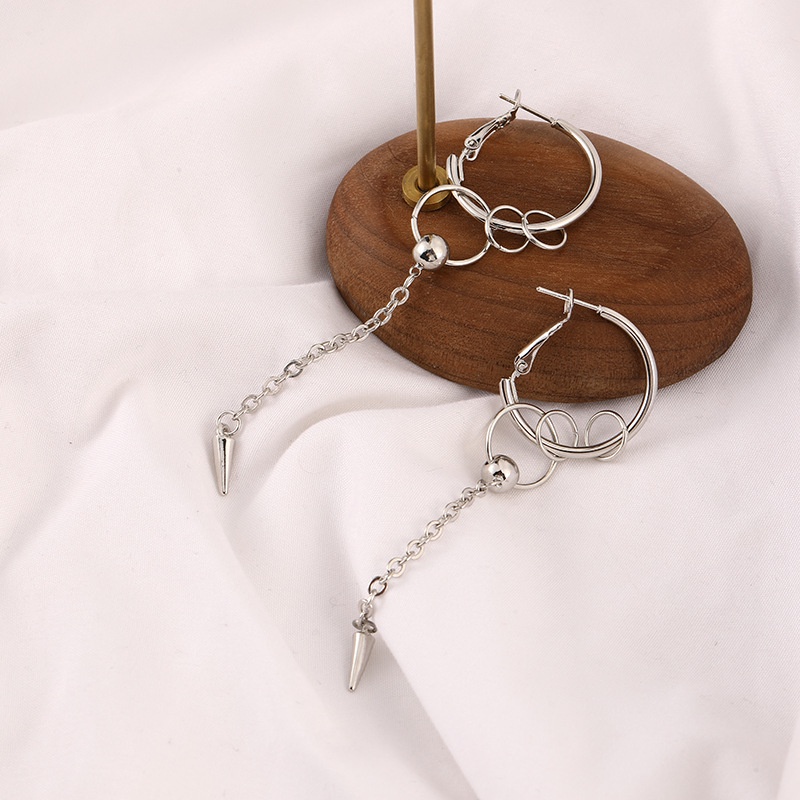 Khuyên tai kẹp không bấm lỗ chốt cố định dáng còng K377 bằng hợp kim mạ bạc hình khối tròn dáng dài Leous