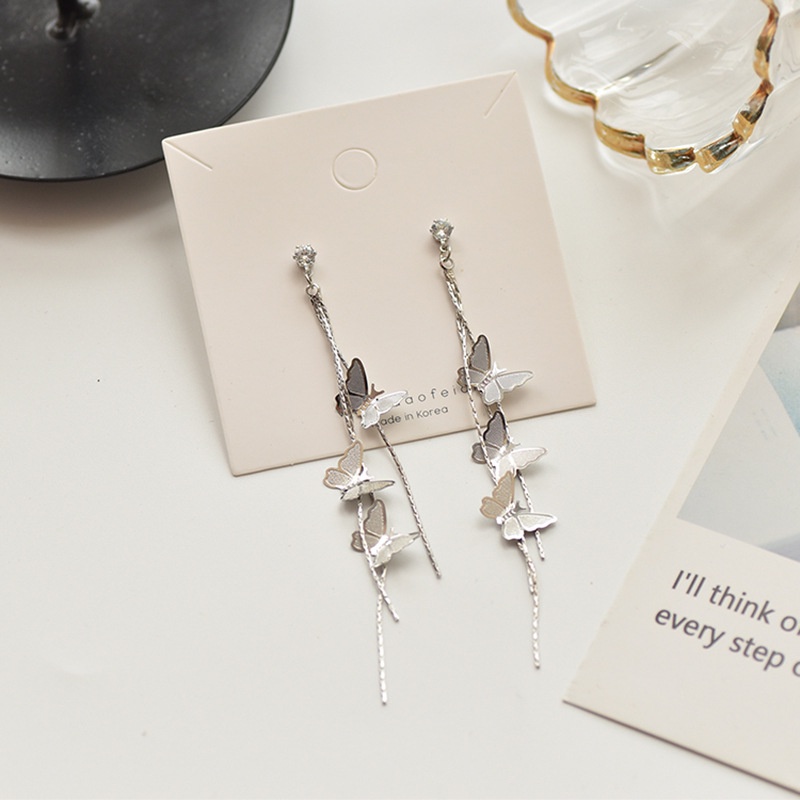 Khuyên tai kẹp không bấm lỗ chốt điều chỉnh K382 bằng hợp kim mạ bạc hình cánh bướm dáng dài Leous Accessories
