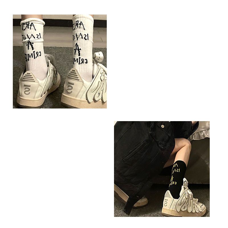 Jiashucheng Vớ Thể Thao Cổ Cao In Chữ Màu Trắng Thời Trang Mùa Thu Cho Nữ