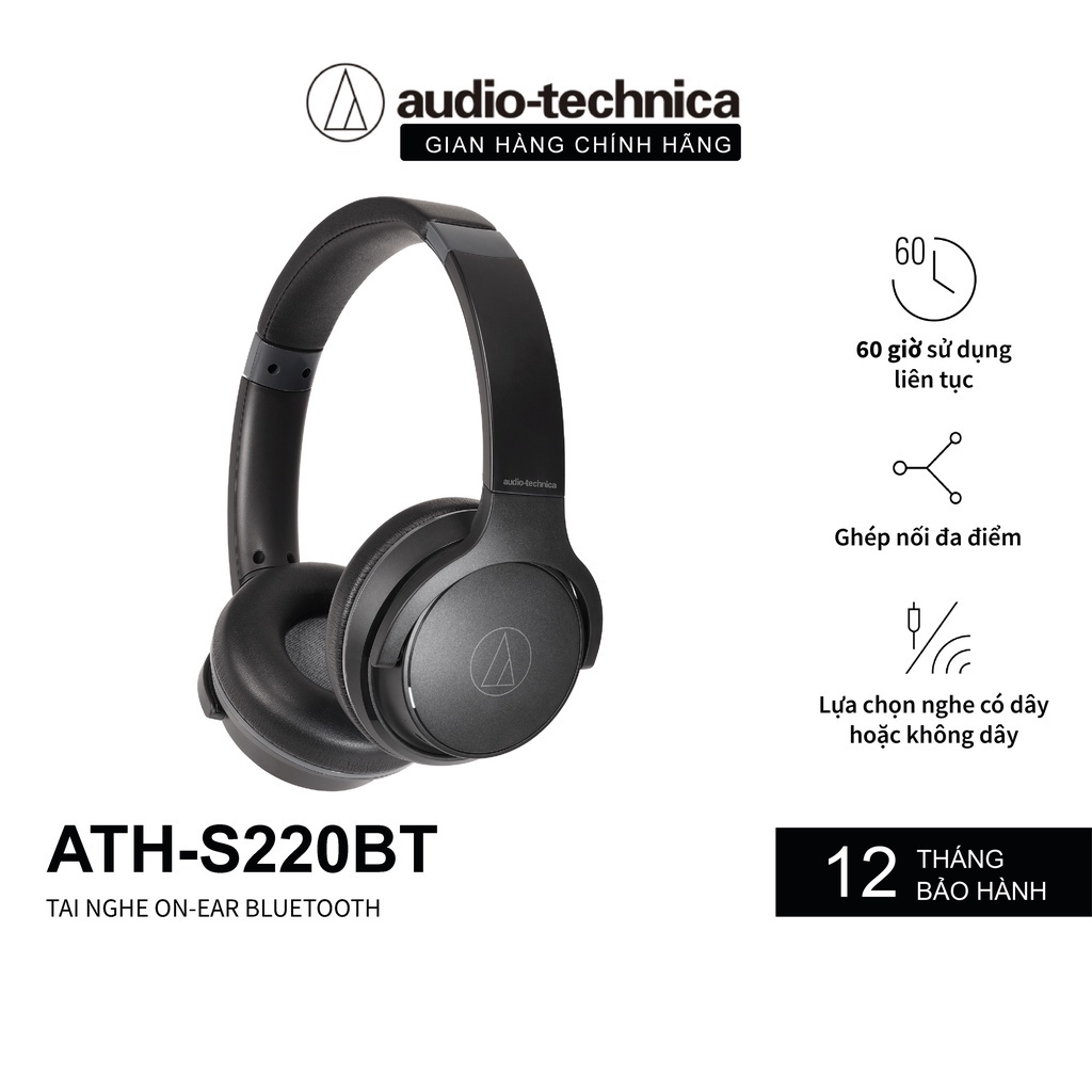 Tai nghe Bluetooth Audio-Technica ATH-S220BT |60H Sử Dụng |Bluetooth 5.0 | Kết Nối 2 Thiết Bị |Hàng Chính Hãng