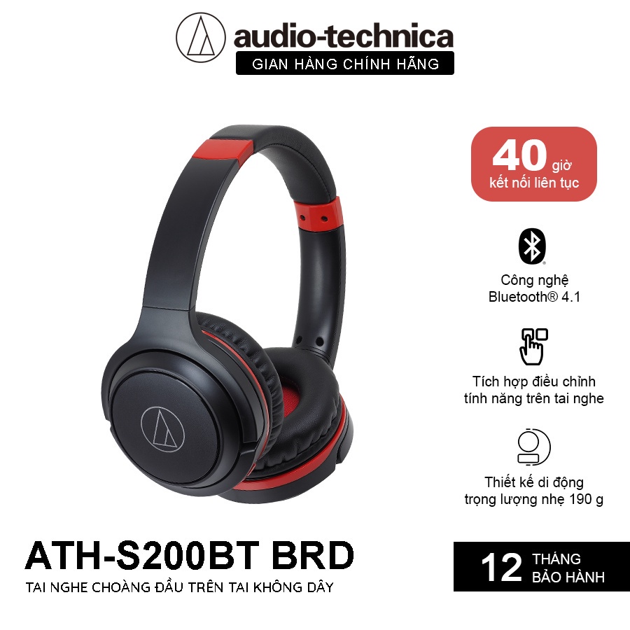 Tai Nghe Bluetooth Chụp Tai Onear Audio Technica ATH-S200BT Thời Lượng Pin 40H - Hàng Chính Hãng