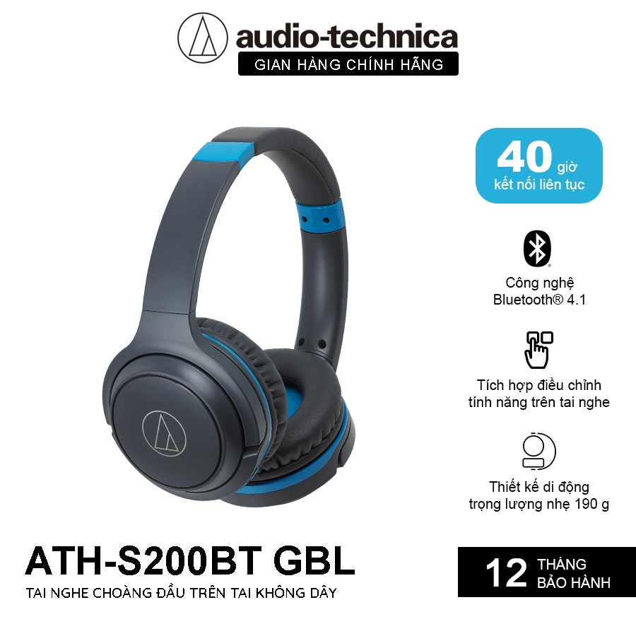 Tai Nghe Bluetooth Chụp Tai Onear Audio Technica ATH-S200BT Thời Lượng Pin 40H - Hàng Chính Hãng