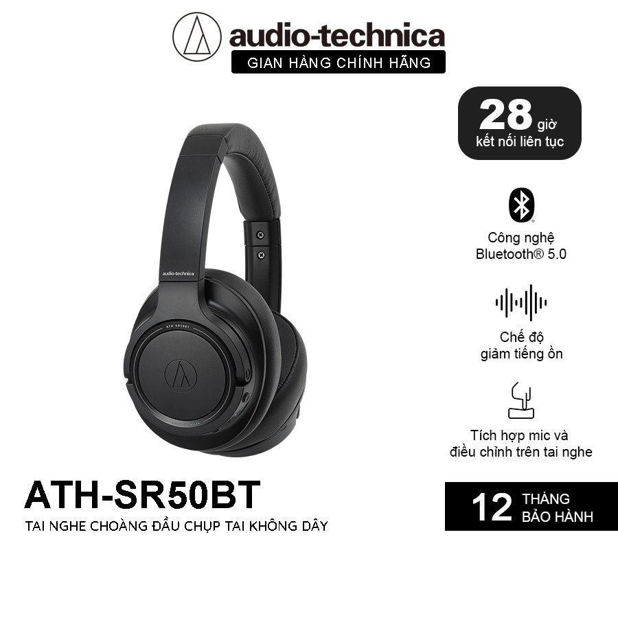 Tai nghe Chụp Tai Bluetooth 5.0 Audio-Technica ATH-SR50BT Công Nghệ Chống Ồn - Hàng Chính Hãng