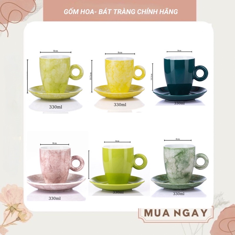Tách cà phê gốm sứ có nắp, ly sứ men đá Bát Tràng, cốc uống nước có quai 330ml quà tặng gốm sứ siêu rẻ