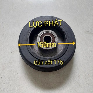 Bánh xe cao su đúc đặc 15cm(6×2) mâm gang gắn trục 17mm kèm 2 vòng bi