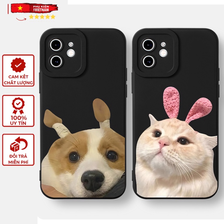 Ốp lưng viền vuông iphone 6/ 7/ 8 PLUS/ X/ XSMAX/ 11/ 12/ 13/ 14 PRO/ PLUS/ MAX CHÓ MÈO TAI THỎ