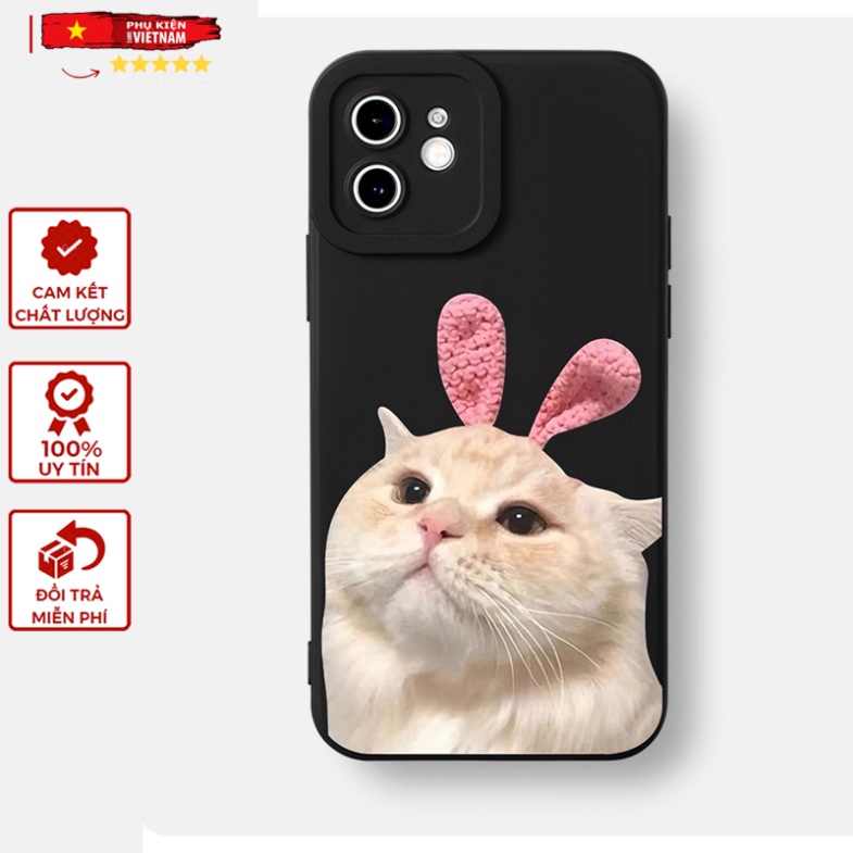 Ốp lưng viền vuông iphone 6/ 7/ 8 PLUS/ X/ XSMAX/ 11/ 12/ 13/ 14 PRO/ PLUS/ MAX CHÓ MÈO TAI THỎ