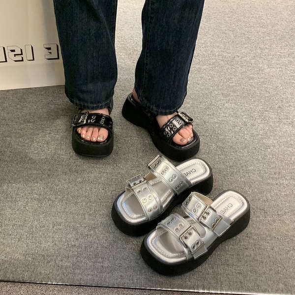 Dép sandal đế dày Dép lê khóa thắt lưng nữ