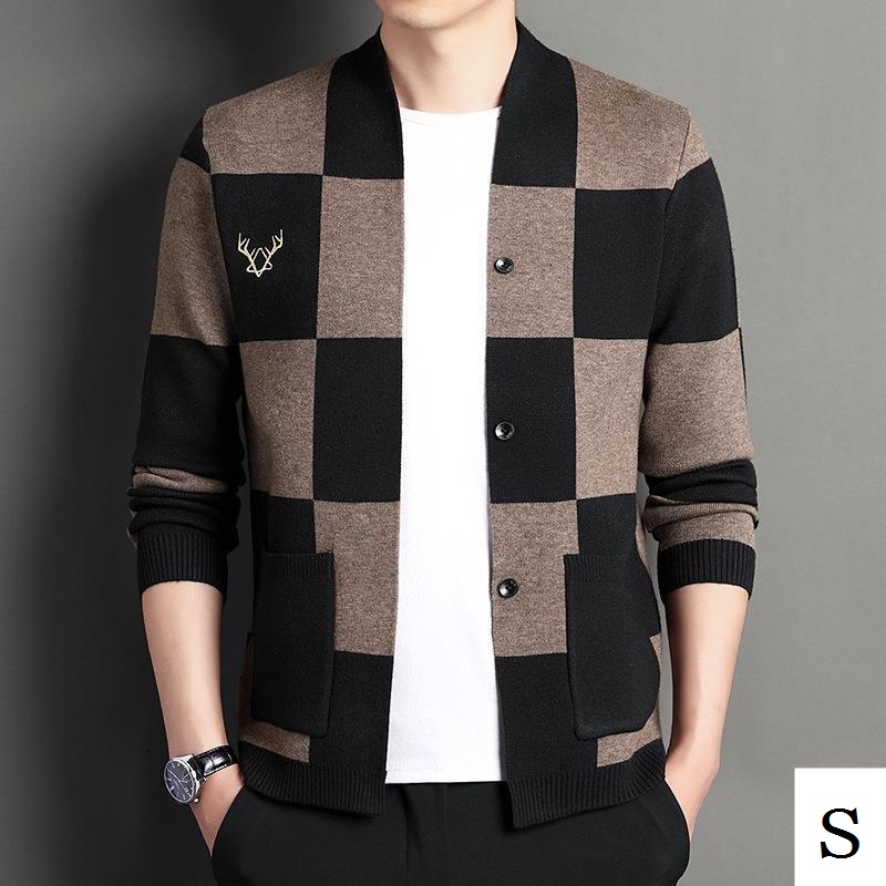 Áo Khoác Cardigan Dệt Kim Họa Tiết Kẻ Sọc Phong Cách Hàn Quốc Thời Trang Thu Đông Mới Cho Nam Trung Niên