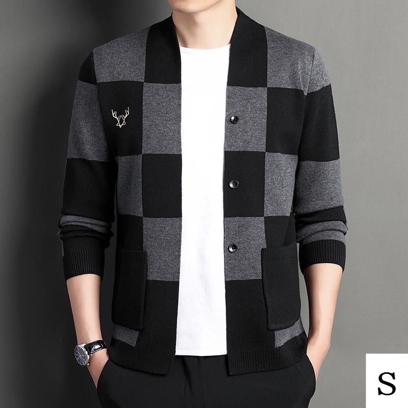 Áo Khoác Cardigan Dệt Kim Họa Tiết Kẻ Sọc Phong Cách Hàn Quốc Thời Trang Thu Đông Mới Cho Nam Trung Niên