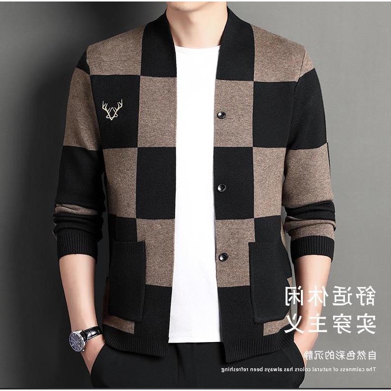 Áo Khoác Cardigan Dệt Kim Họa Tiết Kẻ Sọc Phong Cách Hàn Quốc Thời Trang Thu Đông Mới Cho Nam Trung Niên