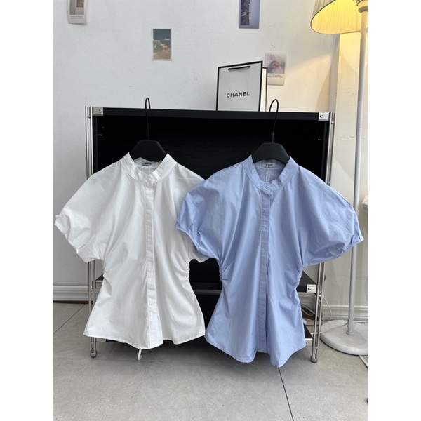 Sơ mi tay bồng cổ tàu rút eo Gava