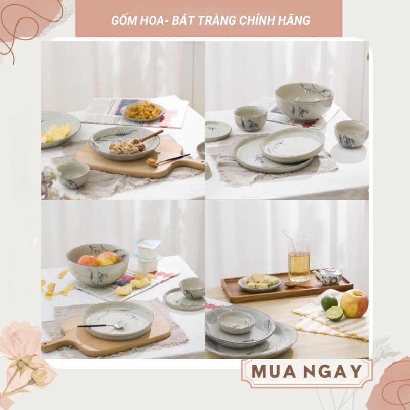 Bộ Bát Đĩa Sứ Men Tiêu Bát Tràng Cao Cấp Tô Chén Sứ Ăn Cơm Hoạ Tiết Chuồn Chuồn Cỏ Đẹp Lạ