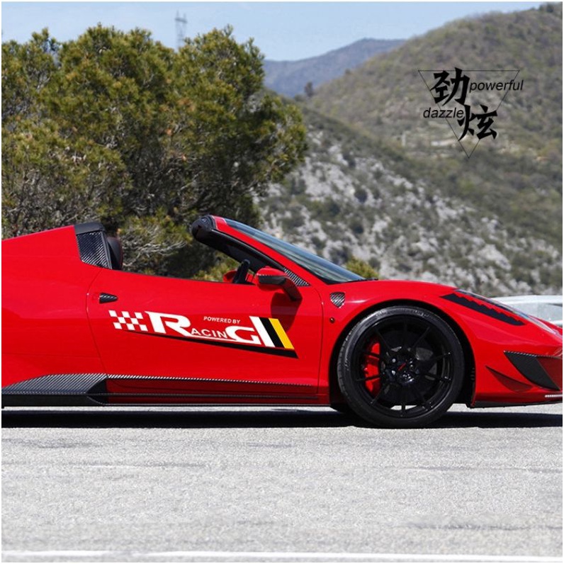 Tem decal dán sườn, cửa xe ô tô xe hơi phong cách thể thao racing