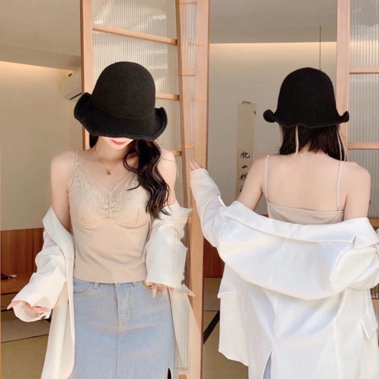 Áo 2 Dây Bra Đúc Su Ren Lưới Dáng Coroptop Cúp Tròn nội y xanh - chất mát