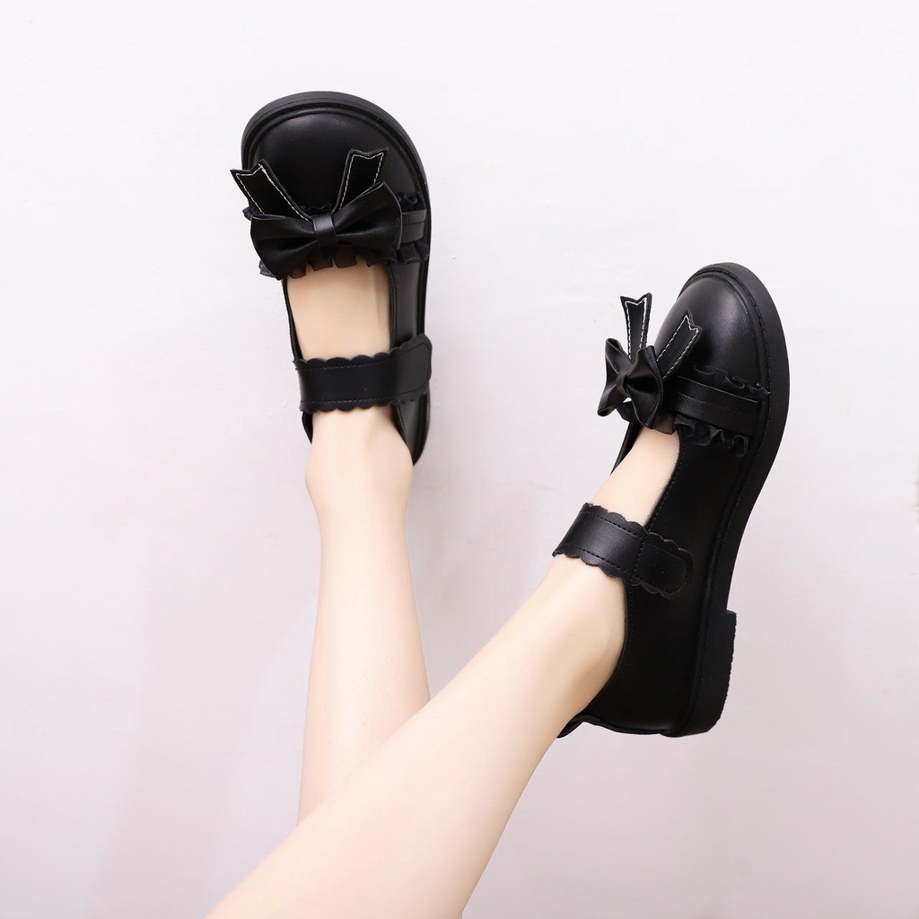 Giày Búp Bê Da Đính Nơ Phong Cách lolita Xinh Xắn Cho Nữ