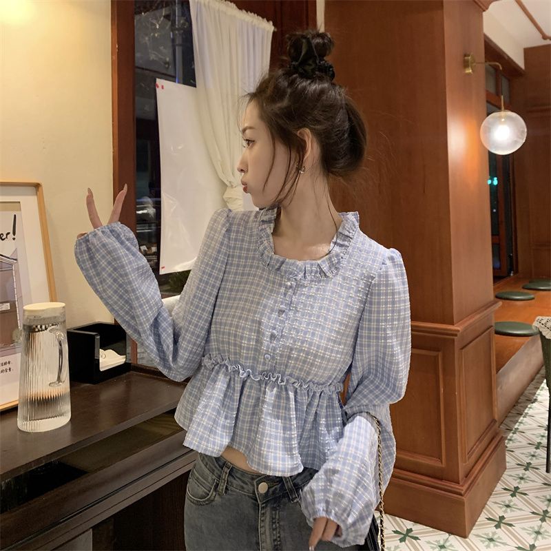 Jiashucheng Áo Sơ Mi Tay Dài Phồng Cổ Vuông Họa Tiết Kẻ Sọc Thời Trang Mùa Xuân 2023 Mới Cho Nữ