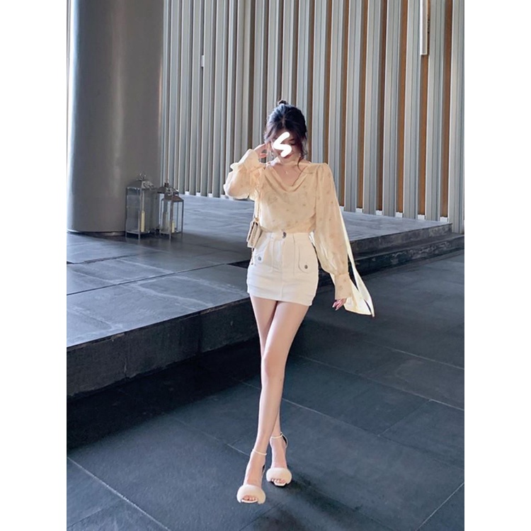 Jiashucheng Áo Sơ Mi Chiffon Cổ Chữ v Tay Phồng Họa Tiết Hoa Phong Cách Pháp Thời Trang Mùa Hè Cho Nữ