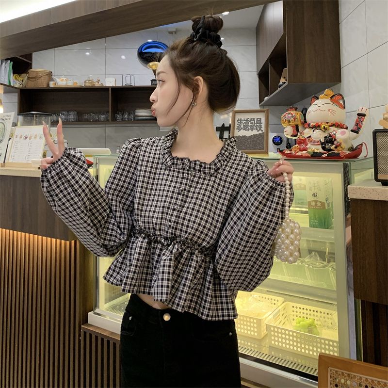 Jiashucheng Áo Sơ Mi Tay Dài Phồng Cổ Vuông Họa Tiết Kẻ Sọc Thời Trang Mùa Xuân 2023 Mới Cho Nữ