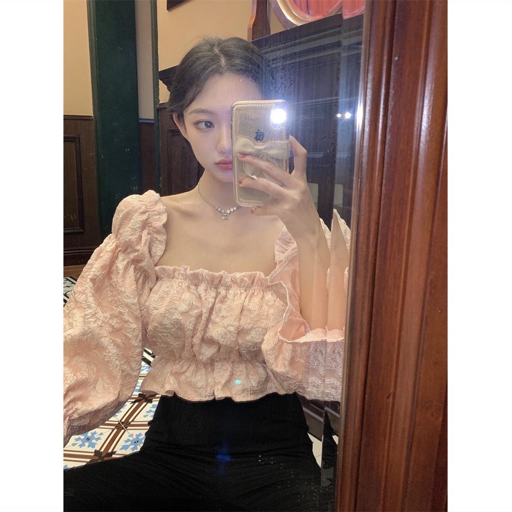 Jiashucheng Áo Sơ Mi Chiffon Tay Dài Hở Vai Xếp Ly Thời Trang Mùa Thu 2023 Cho Nữ