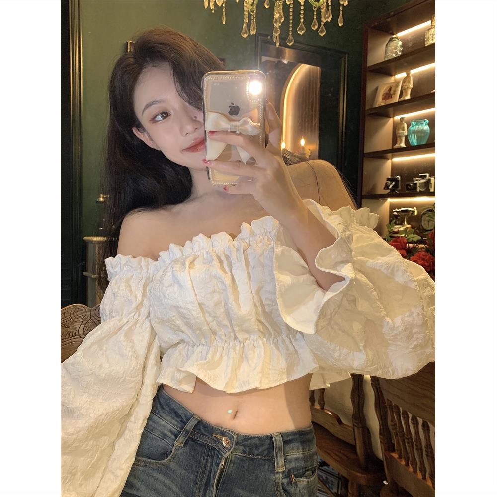 Jiashucheng Áo Sơ Mi Chiffon Tay Dài Hở Vai Xếp Ly Thời Trang Mùa Thu 2023 Cho Nữ